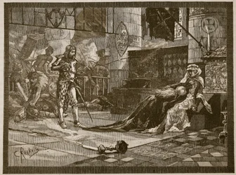 Gevangenneming van de vrouw en dochter van Bruce in Tain, 1306, illustratie uit 